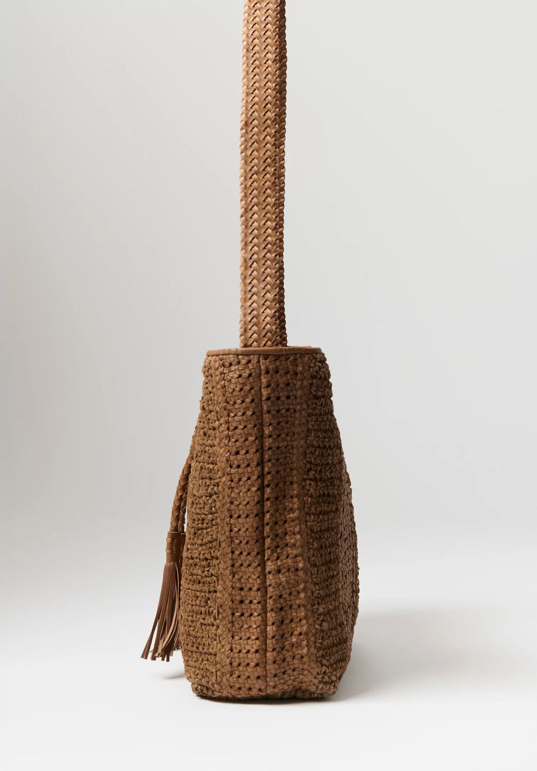 Leather Handwoven Victoria Shoulder Bag in Cork Brown