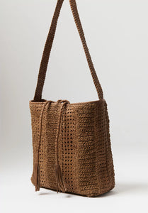 Leather Handwoven Victoria Shoulder Bag in Cork Brown